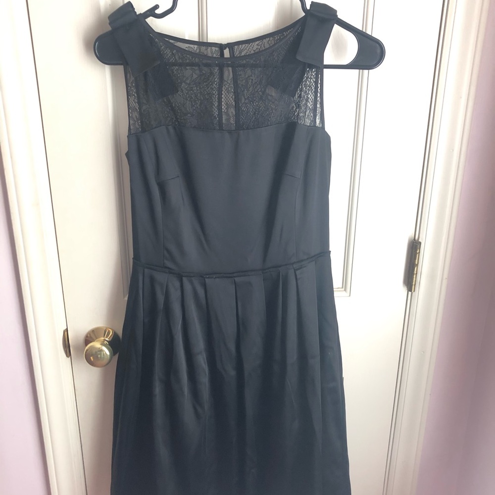 Tahari Black Satin + Lace Dress